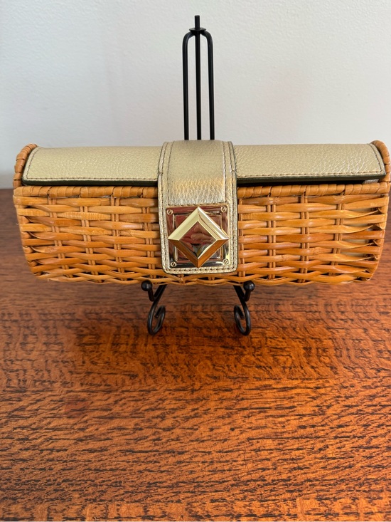 Michael Kors Handbags - Michael Kors Santorini Woven Rattan & Gold Leather Clutch